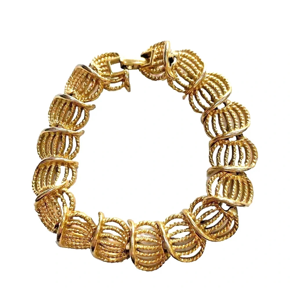 Vintage Napier Bracelet Goldtone Filigree Panel Ornate Elegant Rope Texture